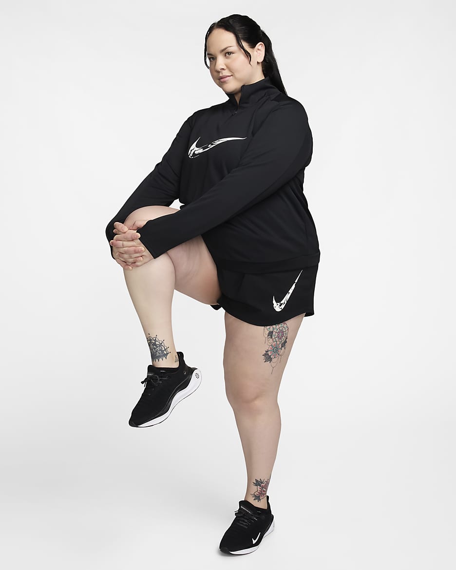 Nike Swoosh Dri-FIT rövid cipzáras női aláöltözet (plus size méret) - Fekete/Fehér