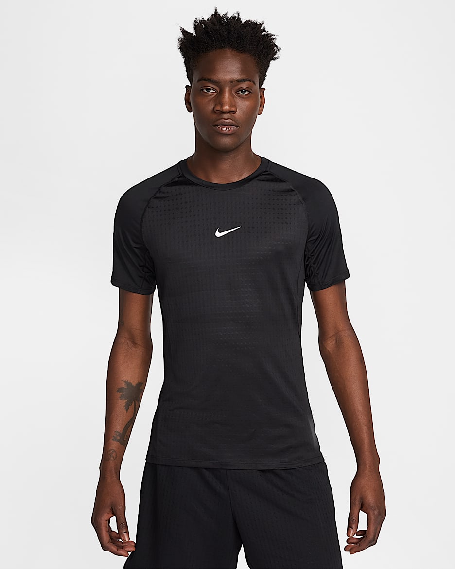 Nike Pro Breathe Kurzarmshirt in schmaler Passform (Herren) - Schwarz/Weiß