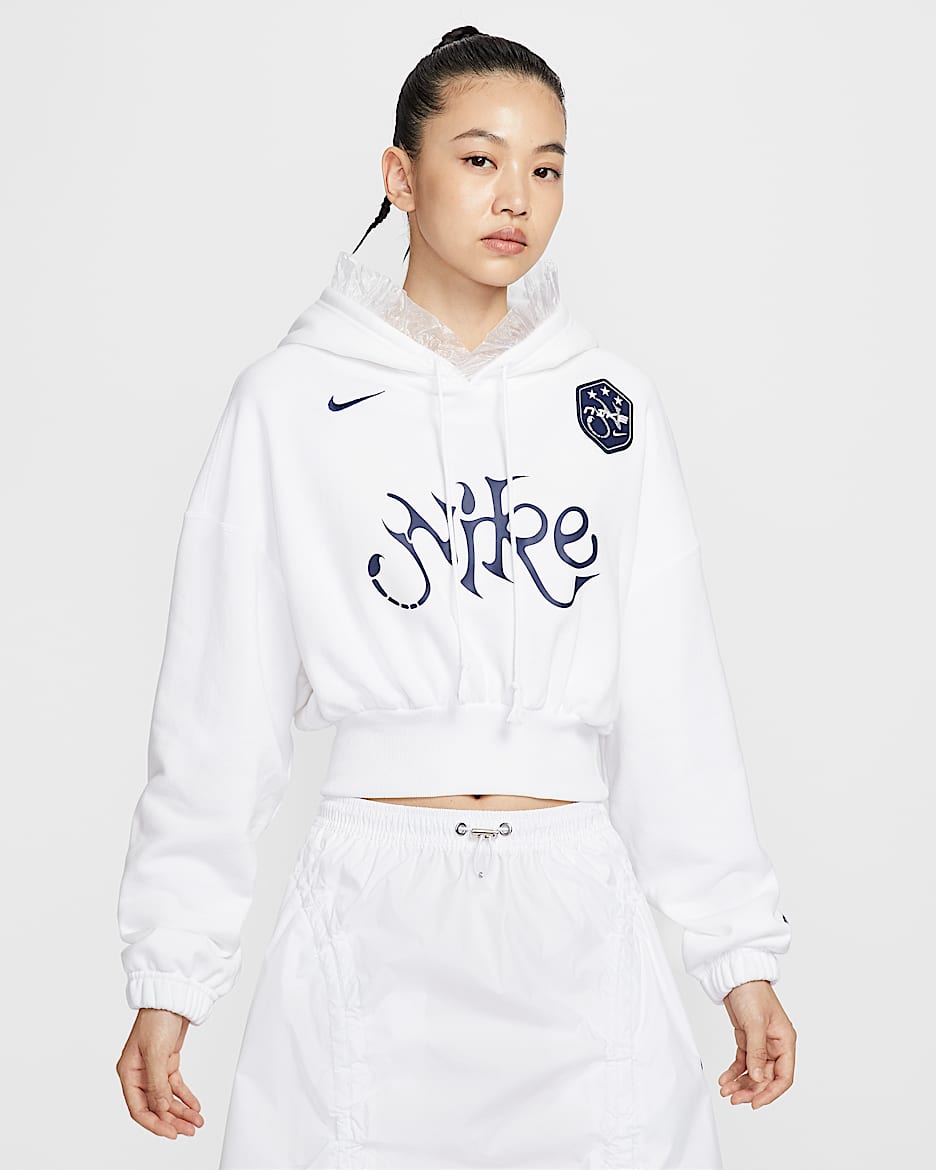 Nike Sportswear 女款寬短版毛圈布套頭連帽上衣 - 白色
