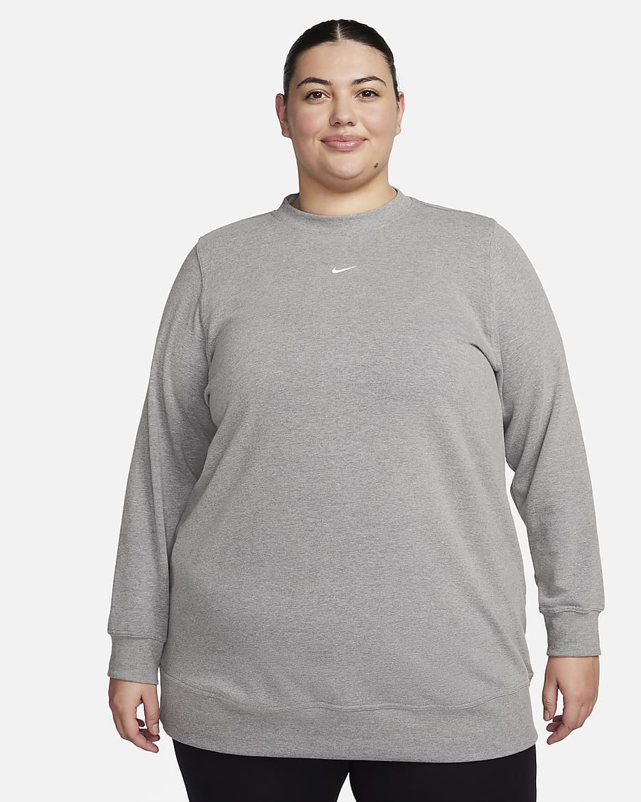 Nike Dri-FIT One Women's Crew-Neck French Terry Tunic (Plus Size) - Carbon Heather/White
