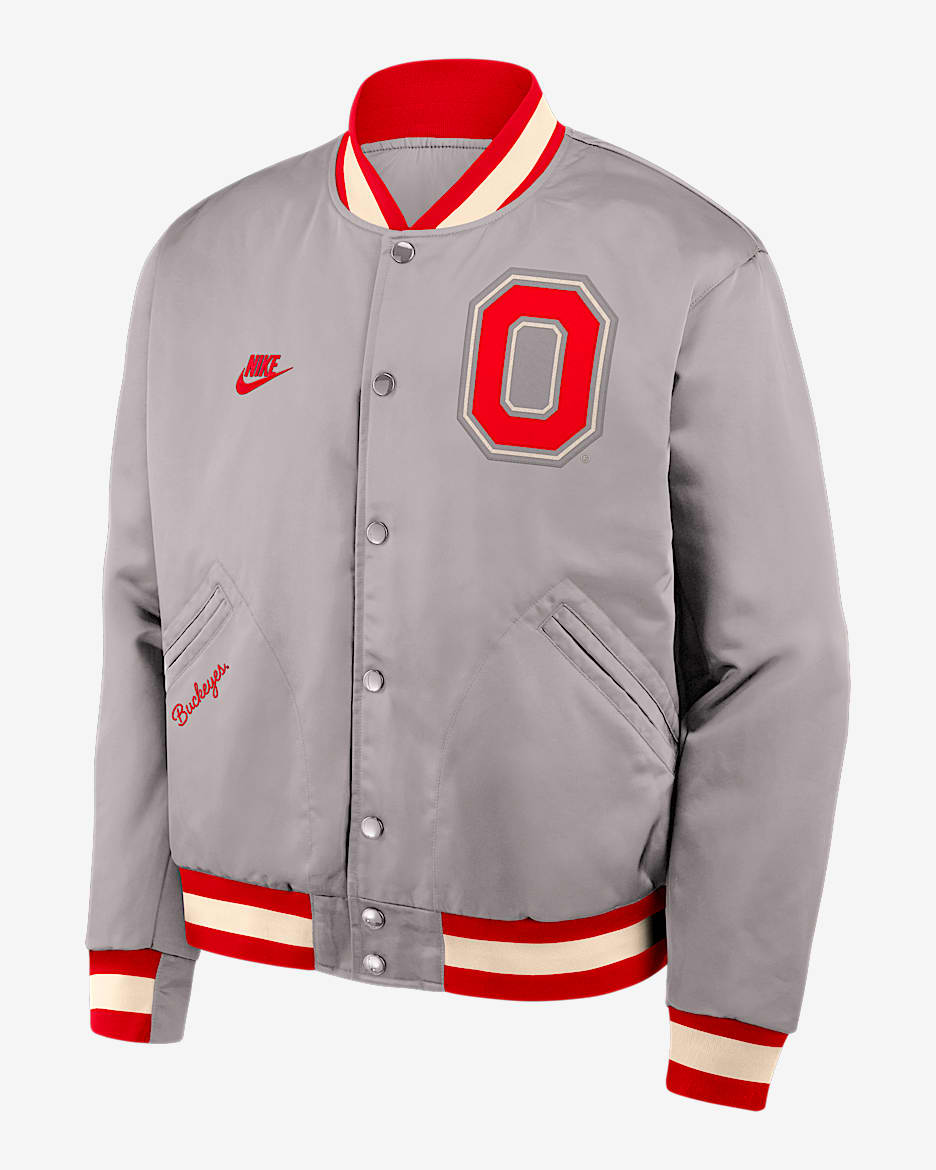 Ohio State Legacy Men's Nike College Full-Snap Bomber Jacket - Grey