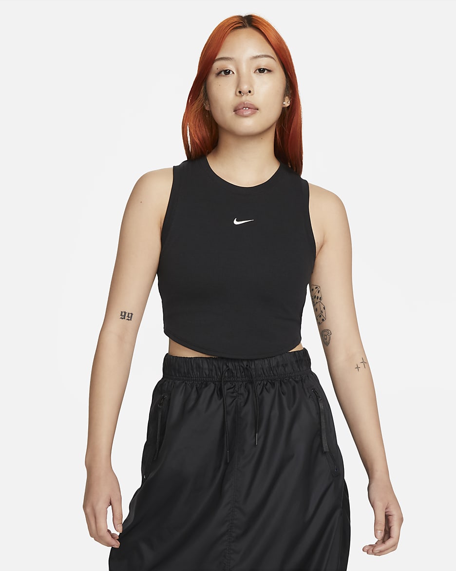 Nike Sportswear Essentials Women's Ribbed Cropped Tank Top - Black/Sail