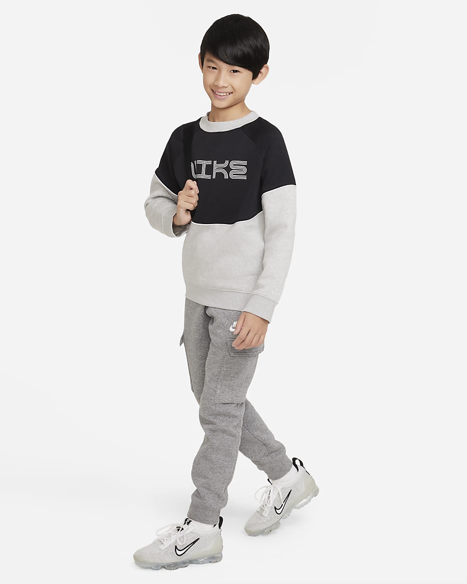 Nike Sportswear Older Kids' (Boys') Fleece Sweatshirt - Black/Light Smoke Grey/White/White