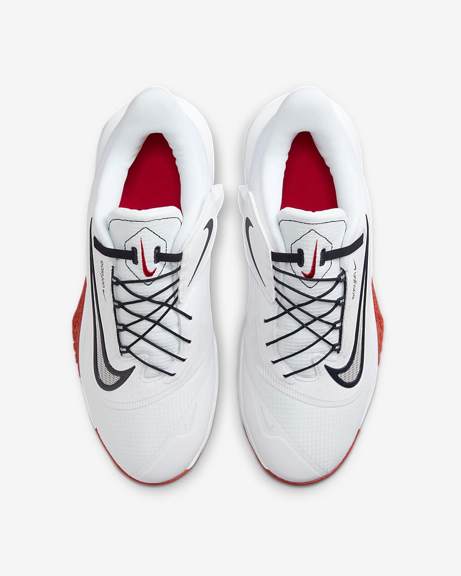 Tenis de básquetbol para hombre Nike Precision 7 EasyOn - Blanco/Rojo deportivo/Obsidiana