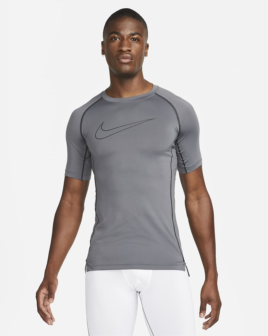 Nike Pro Dri-FIT Men's Tight-Fit Short-Sleeve Top - Iron Grey/Black/Black