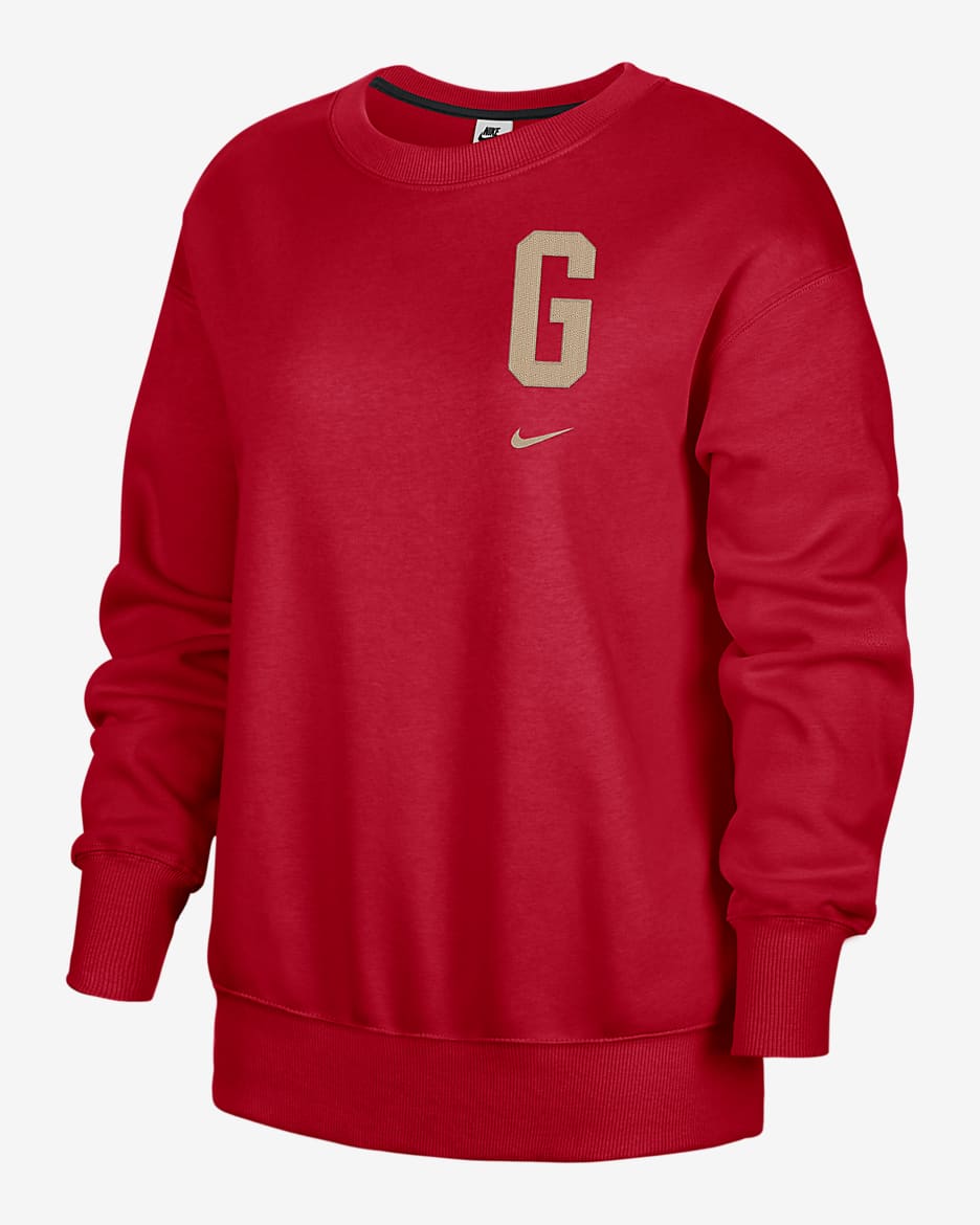 Georgia Club Fleece Women's Nike College Oversized Fit Crew-Neck Sweatshirt - University Red/Black/Sesame