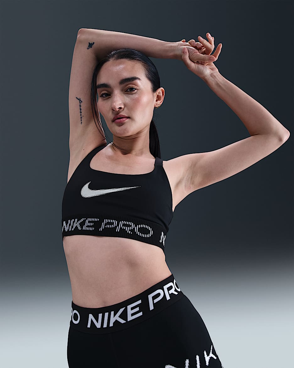 Nike Pro Women's Light-Support Non-Padded Sports Bra - Black/White/White