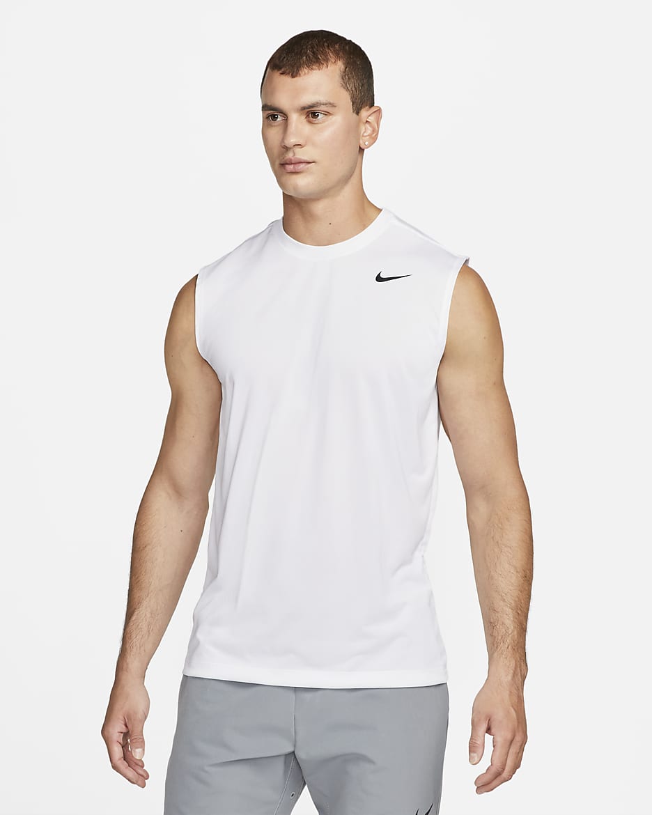 Playera Fitness sin mangas para hombre Nike Dri-FIT Legend - Blanco/Negro