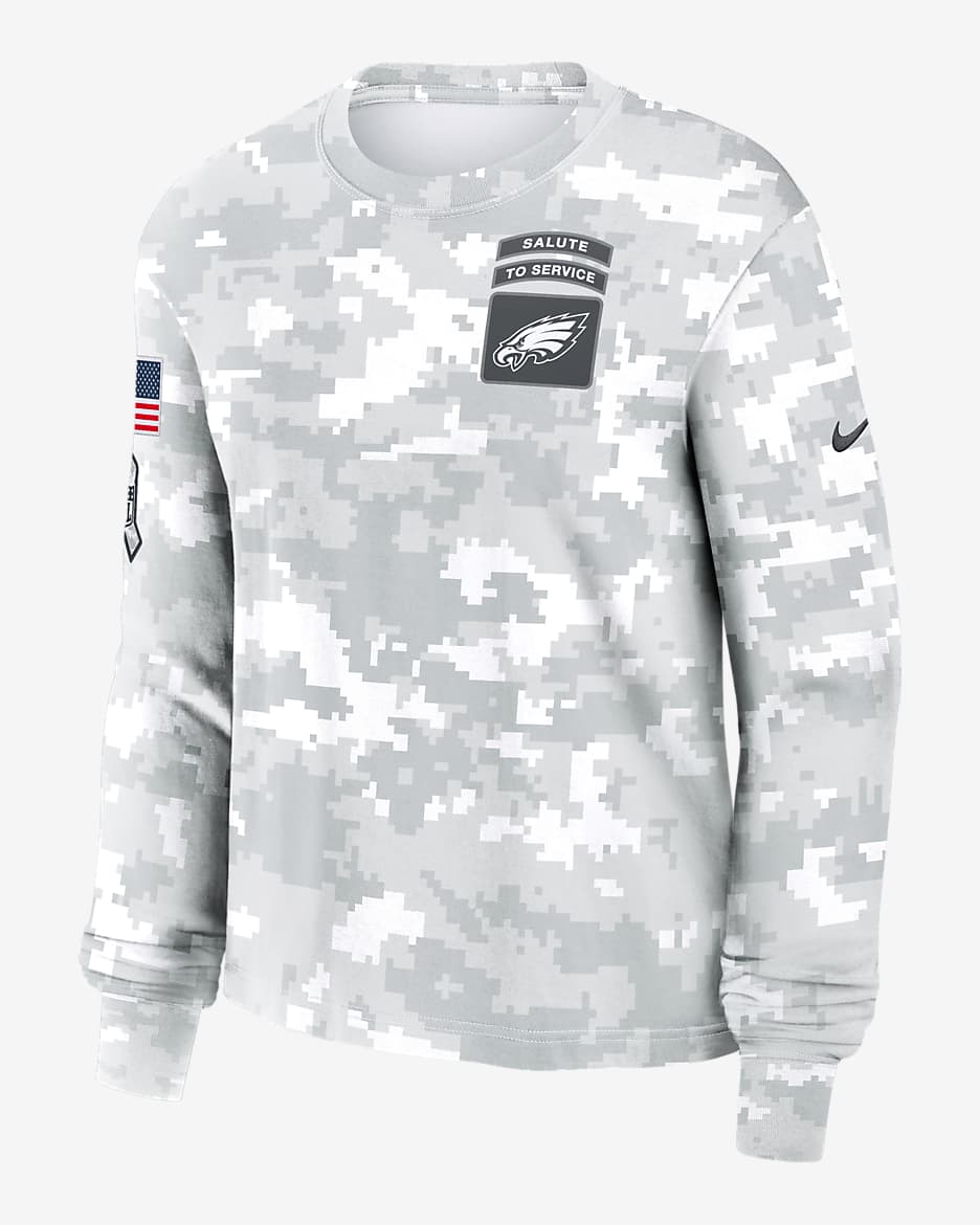 Philadelphia Eagles Salute to Service Edge Lockup Women's Nike Dri-FIT NFL Long-Sleeve T-Shirt - White