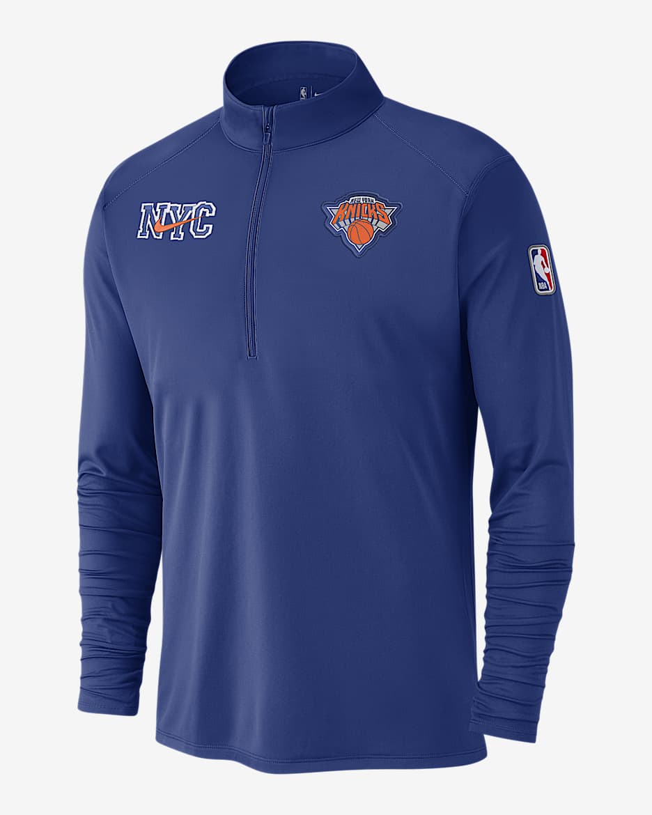 Playera de manga larga Nike Dri-FIT de la NBA de 1/2 cierre para hombre New York Knicks City Edition - Azul enérgico/Negro