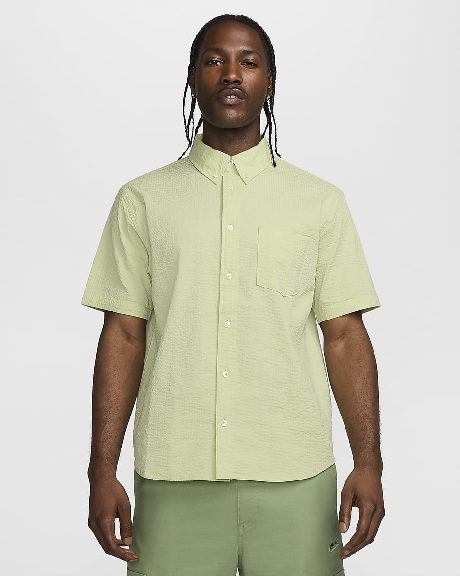 Nike Life Men's Short-Sleeve Seersucker Button-Down Shirt - Olive Aura/Olive Aura