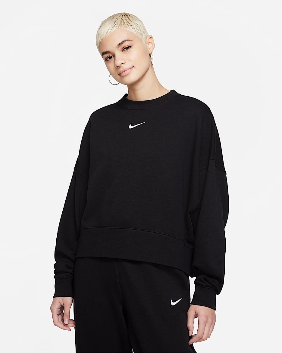 Nike Sportswear Collection Essentials Sudadera de chándal oversize de tejido Fleece - Mujer - Negro/Blanco