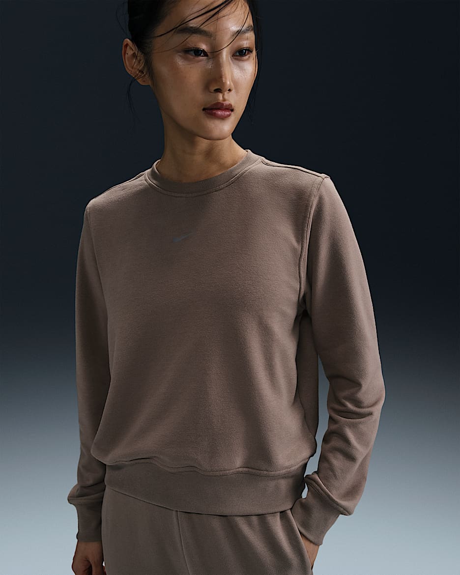 Nike Dri-FIT One Women's Crew-Neck French Terry Sweatshirt - Mink Brown/Black