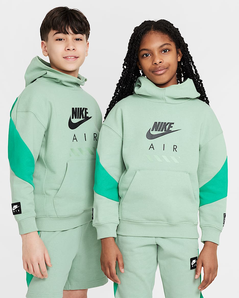 Sudadera con gorro sin cierre en tejido Fleece para niños talla grande Nike Air - Vapor/Verde estadio/Negro