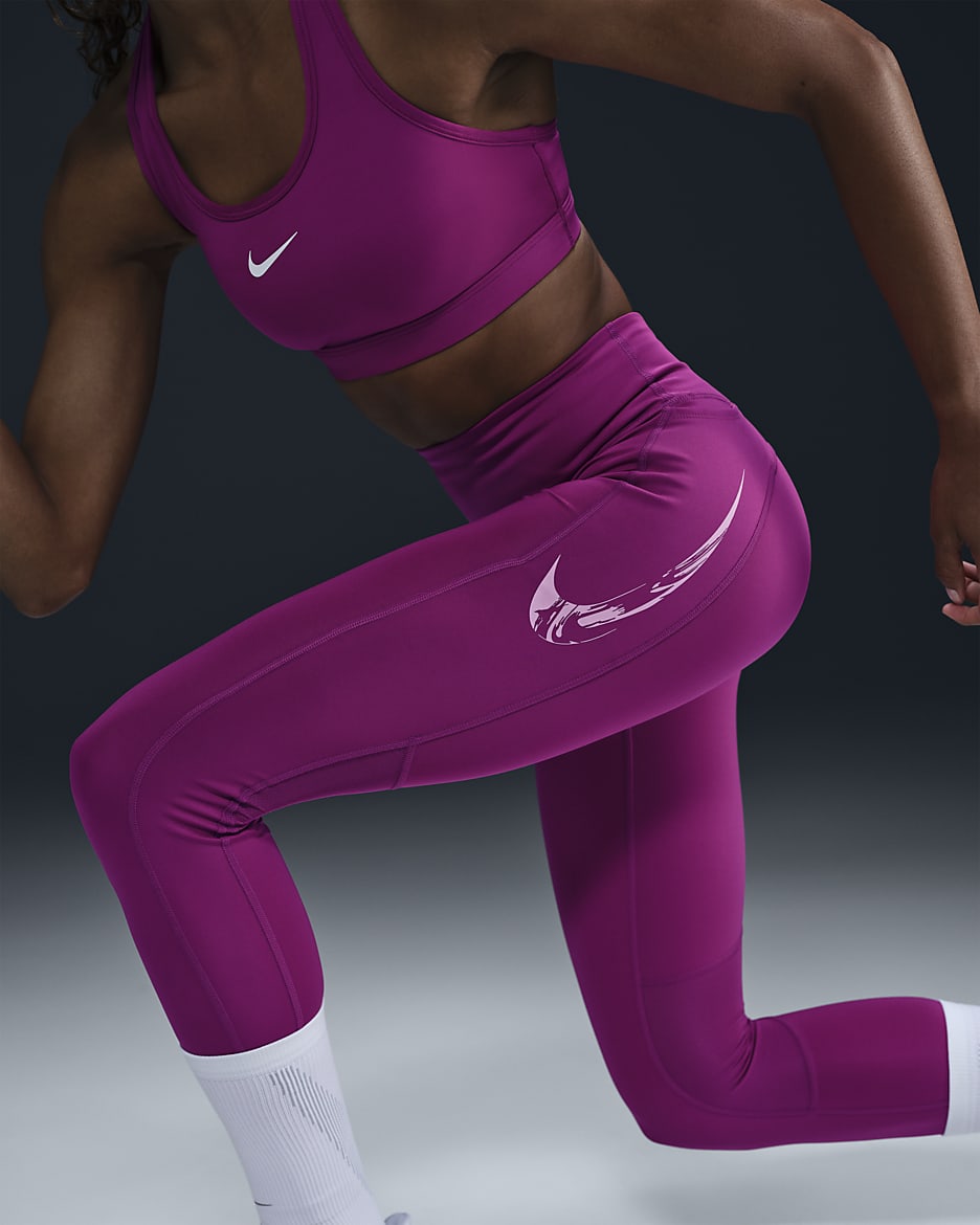 Nike Fast középmagas derekú, 7/8-os női futóleggings zsebekkel - Hot Fuchsia/Beyond Pink