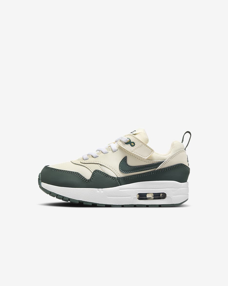 Nike Air Max 1 EasyOn Younger Kids' Shoes - Pale Ivory/White/Bicoastal/Vintage Green