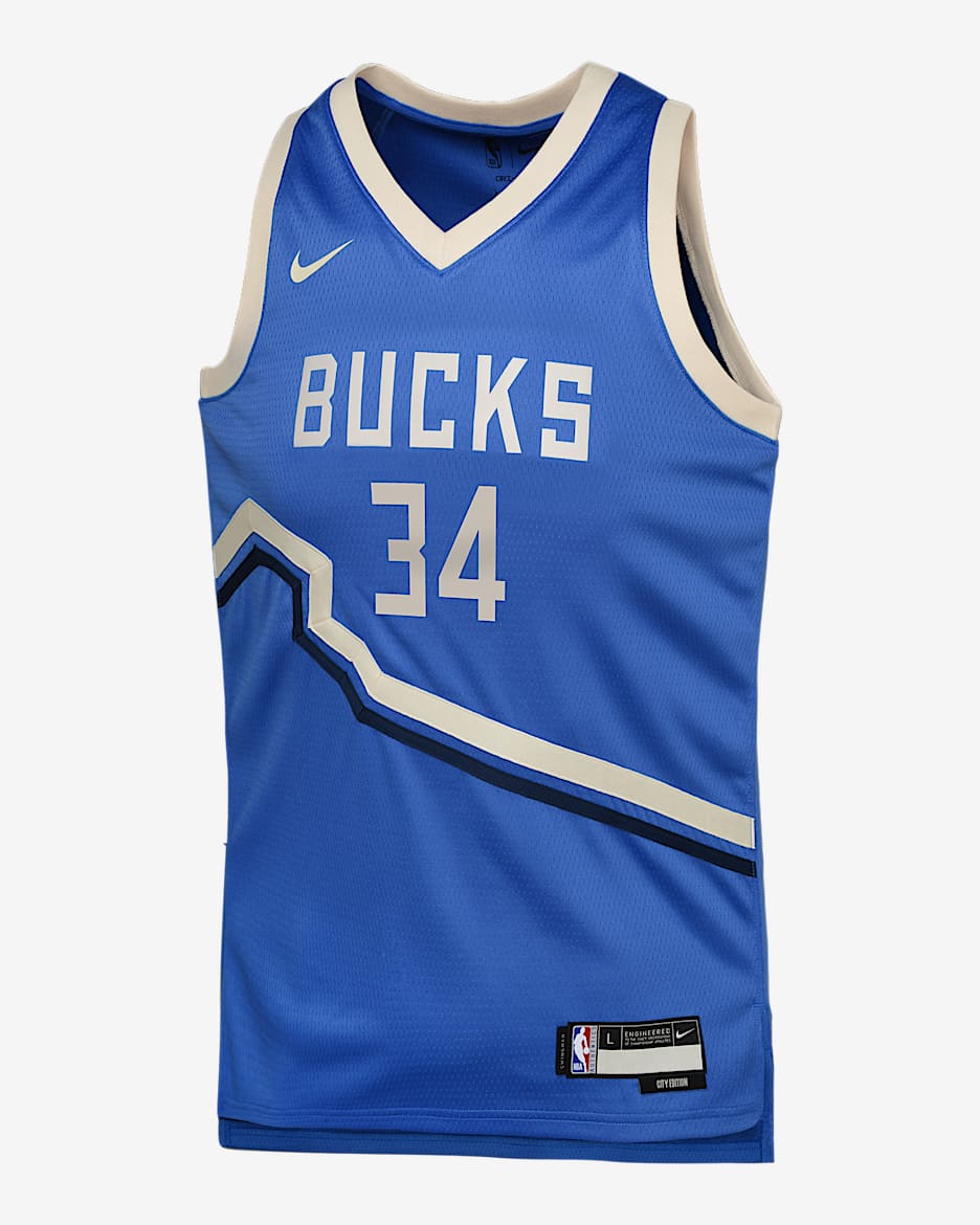 Jersey Nike Dri-FIT de la NBA Swingman para niños talla grande Giannis Antetokounmpo Milwaukee Bucks 2024/25 City Edition - Royal juego