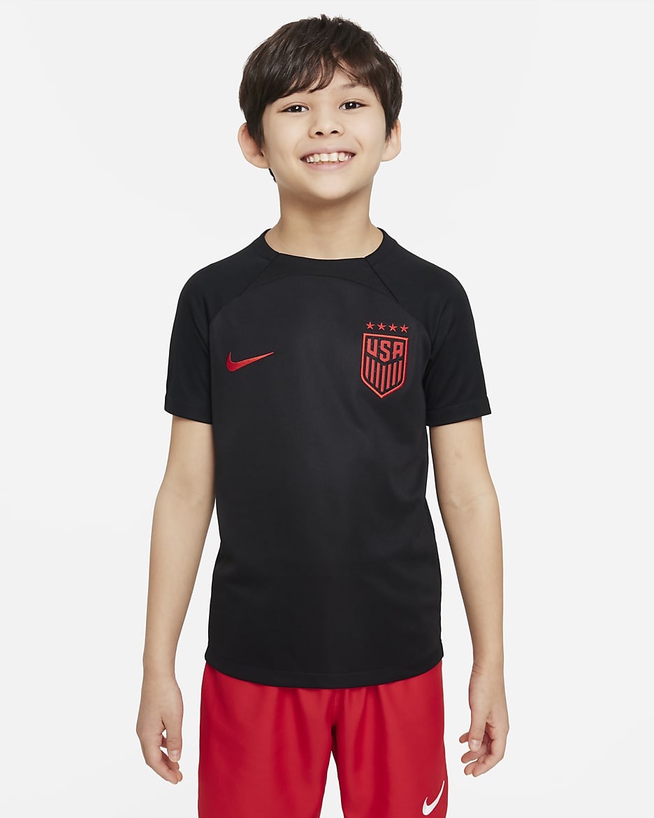 Playera de fútbol de manga corta Nike Dri-FIT para niños talla grande U.S. Academy Pro - Negro/Rojo velocidad