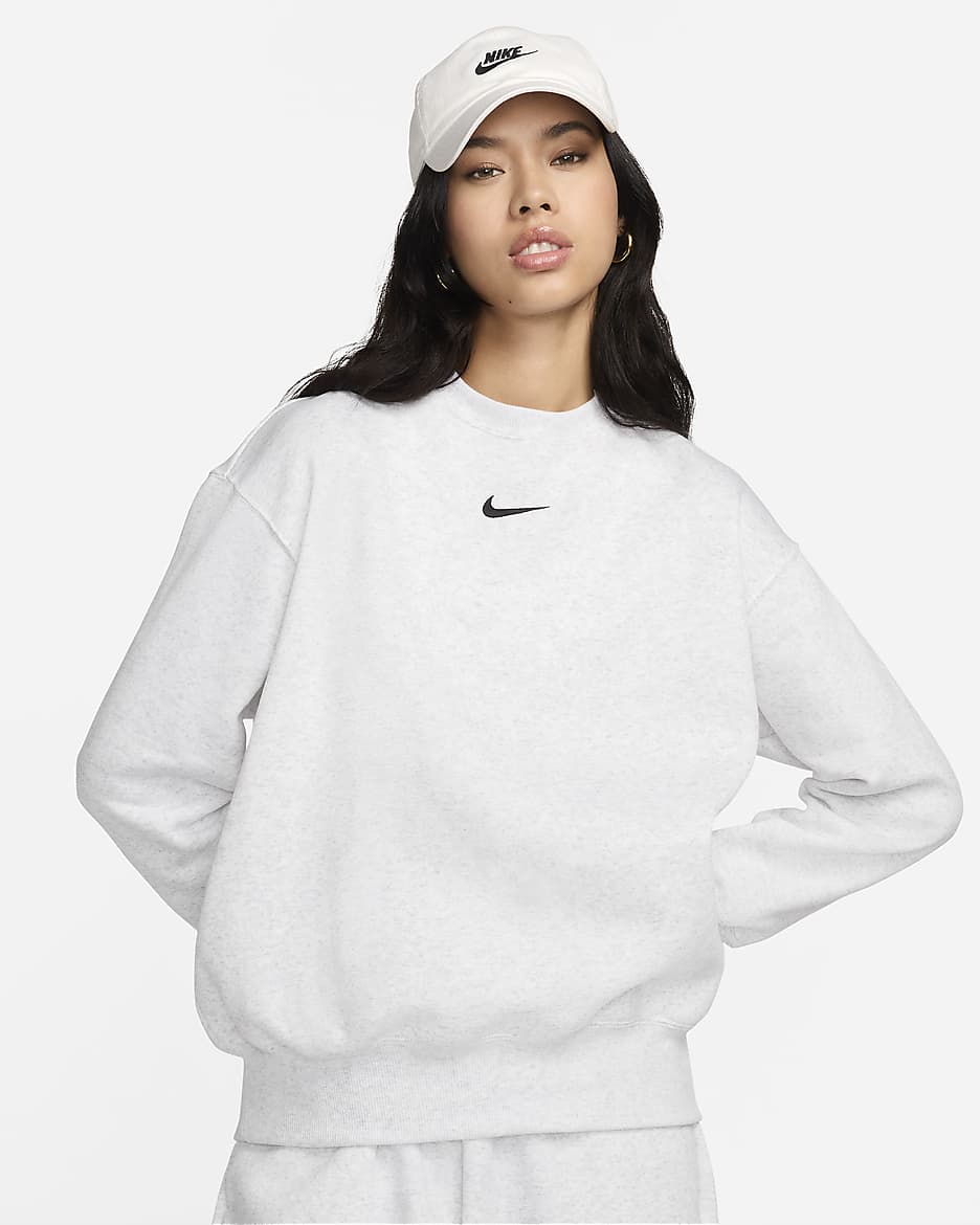 Sudadera oversized de cuello redondo de tejido Fleece para mujer Nike Sportswear Phoenix - Abedul jaspeado/Negro