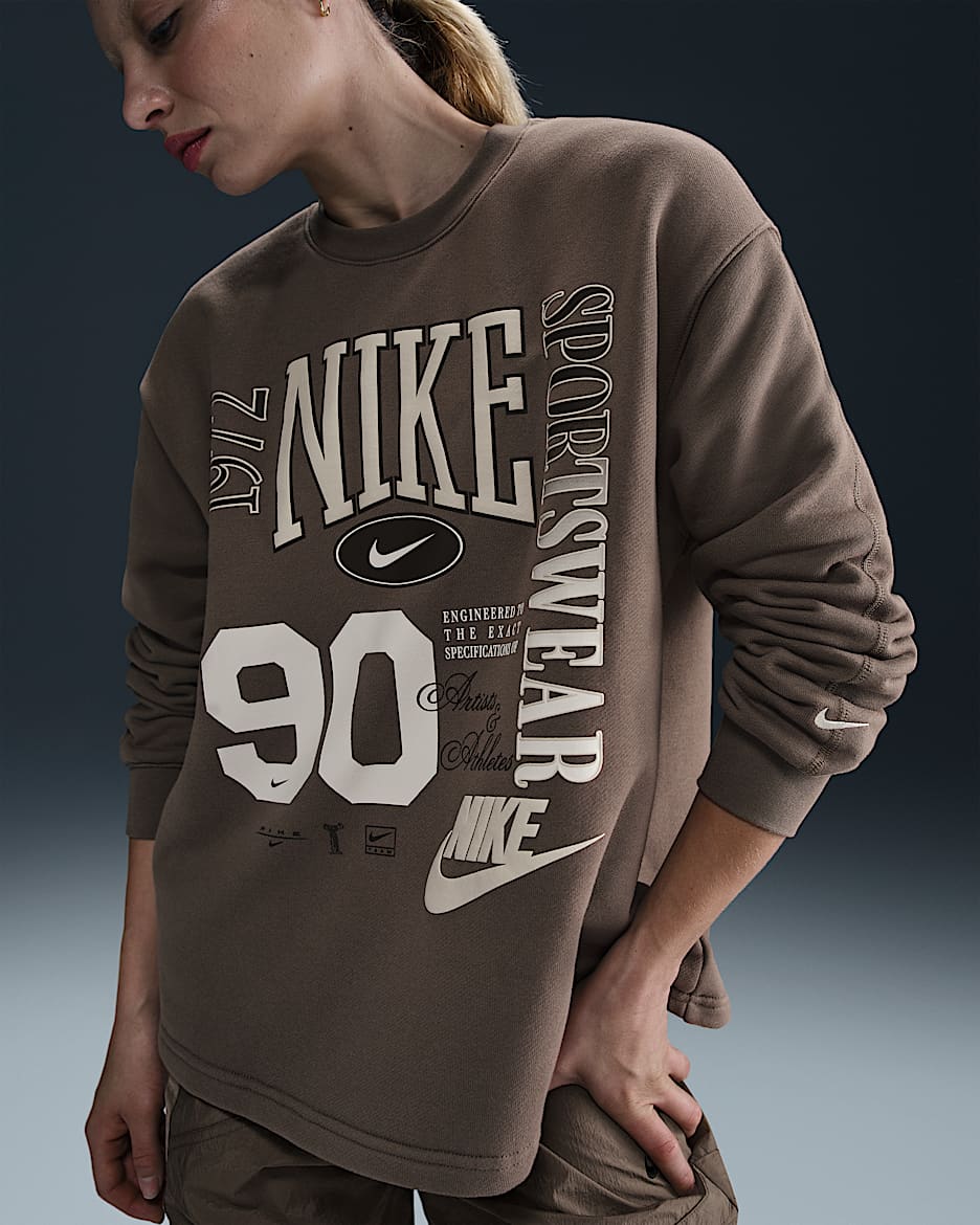 Sudadera de French Terry con cuello redondo oversized para mujer Nike Sportswear - Marrón visón/Vela
