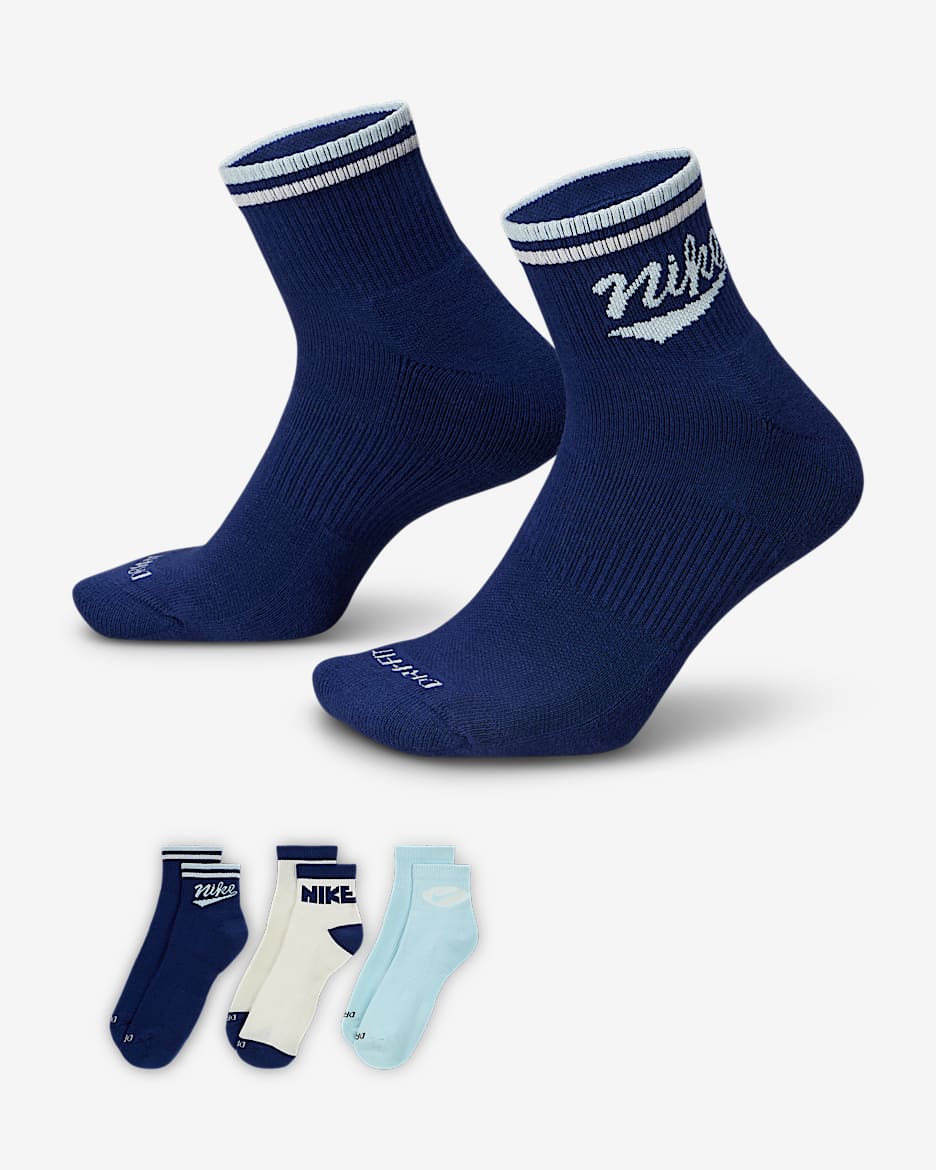 Nike Everyday Plus Ankle Socks (3 Pairs) - Multi-Colour