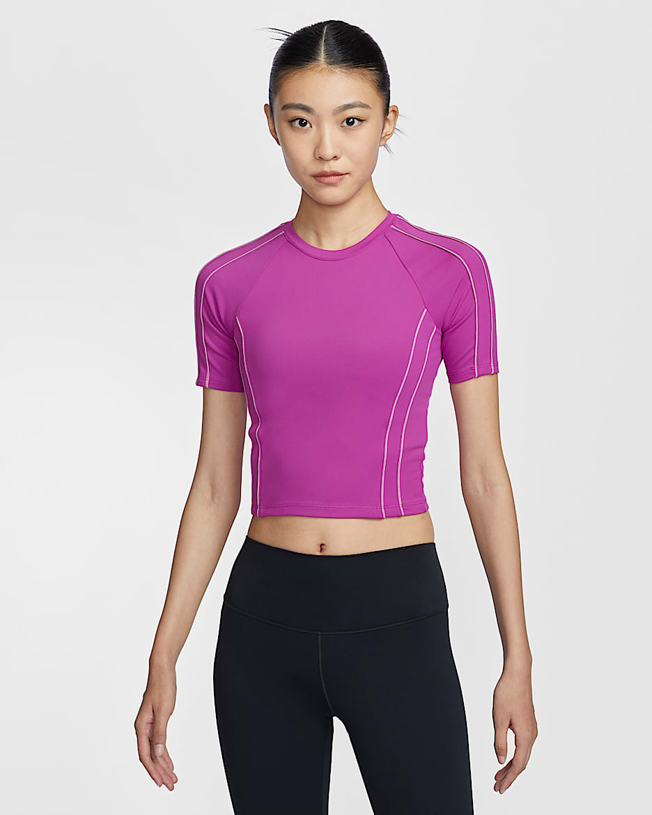 Nike One Fitted Women's Dri-FIT Short-Sleeve Cropped Top - Hot Fuchsia/Plum Dust/Plum Dust/Black