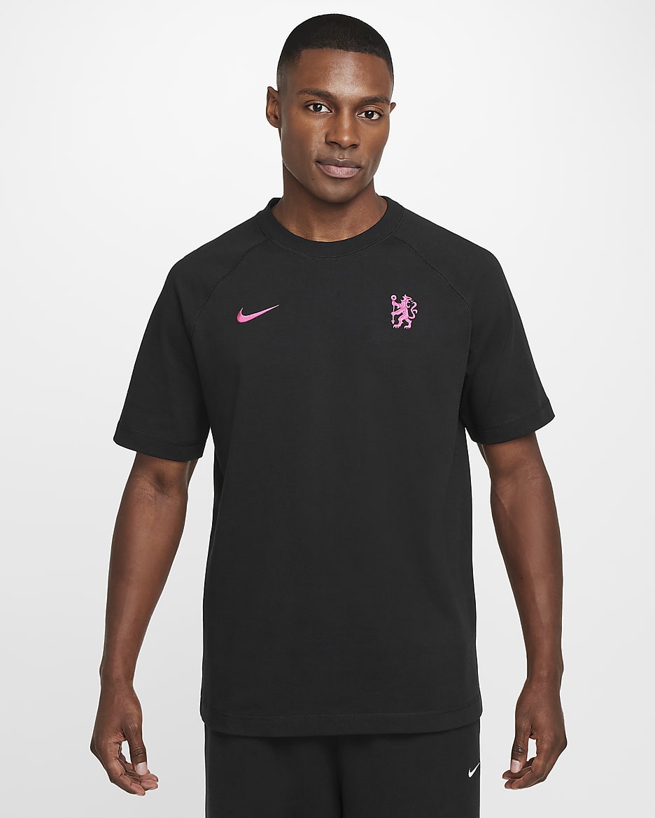 Chelsea F.C. Travel Third Men's Nike Football Short-Sleeve Top - Black/Black/Black/Pink Prime