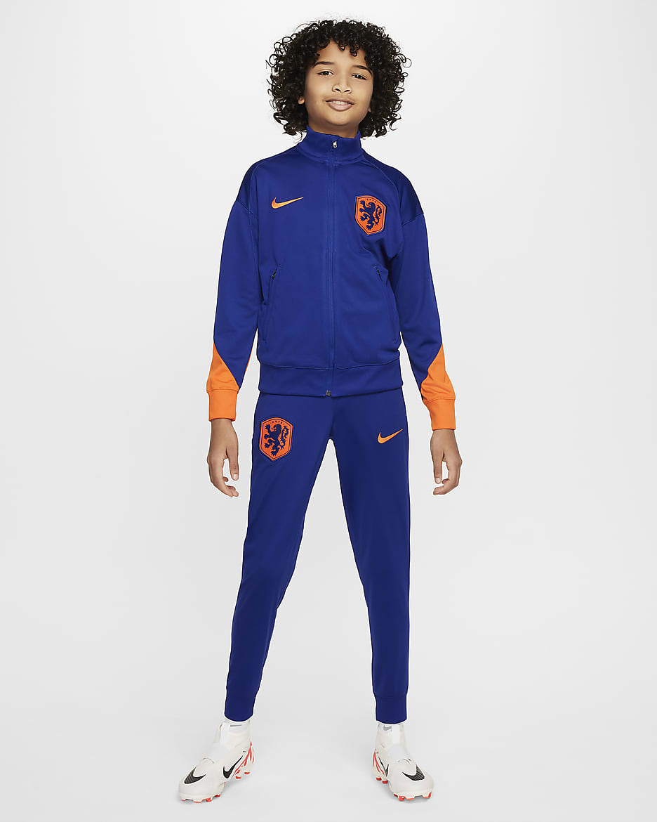 Stickad fotbollstracksuit Nederländerna Strike Nike Dri-FIT för ungdom - Deep Royal Blue/Safety Orange/Safety Orange