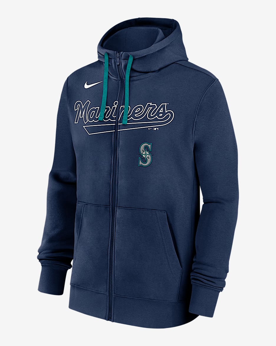 Sudadera con gorro Nike de la MLB de cierre completo para hombre Seattle Mariners Knockout Script - Azul marino