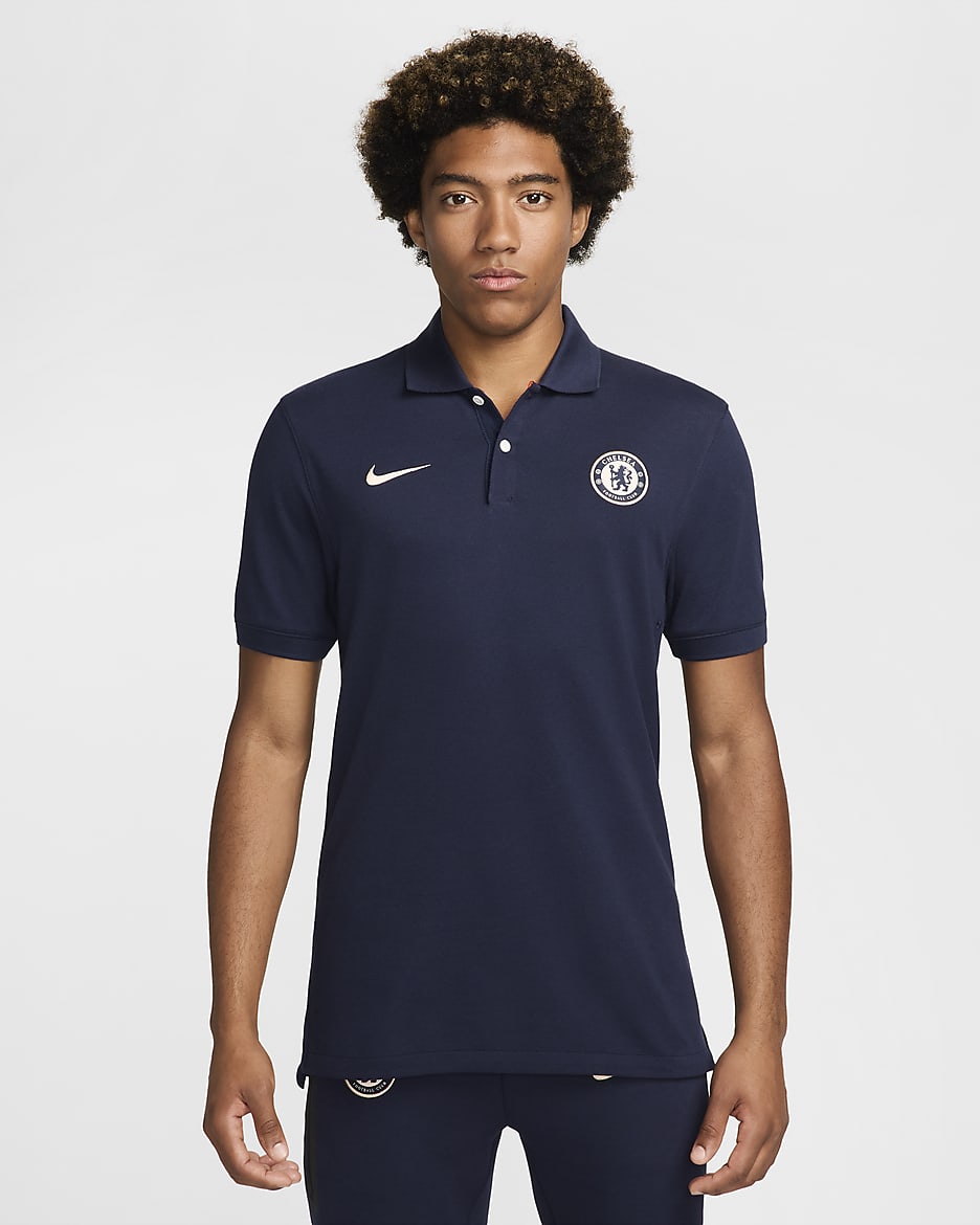 Chelsea FC The Nike Polo Nike Dri-FIT fotballpoloskjorte til herre - Obsidian/Guava Ice