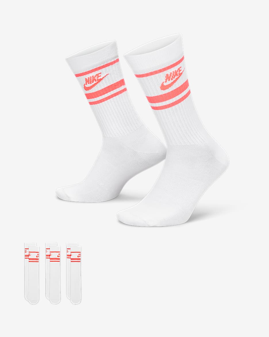 Chaussettes mi-mollet Nike Sportswear Dri-FIT Everyday Essential (3 paires) - Blanc/Hot Punch/Hot Punch