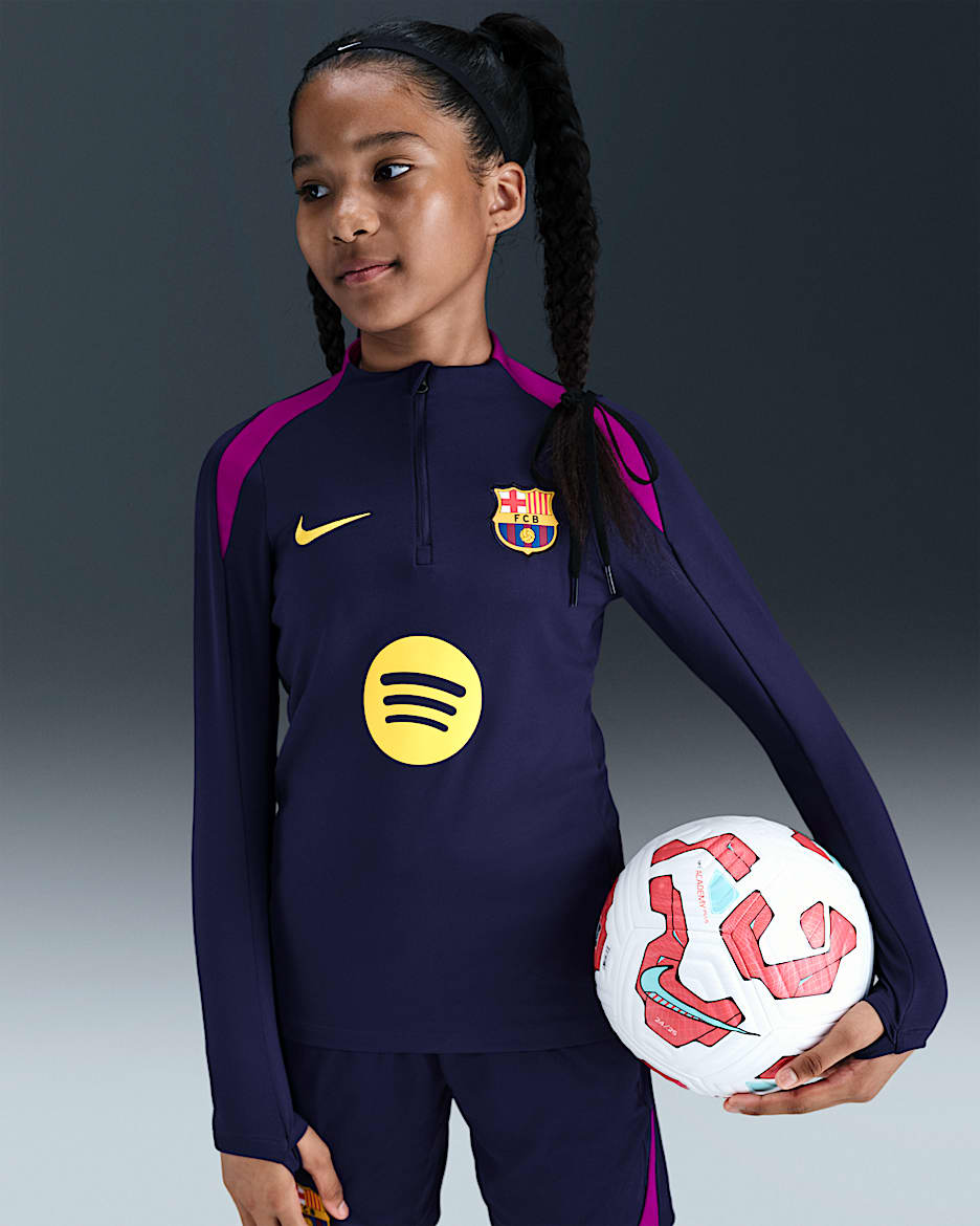 Maglia da calcio per allenamento Nike Dri-FIT FC Barcelona Strike – Ragazzo/a - Imperial Purple/Vivid Purple/Midwest Gold