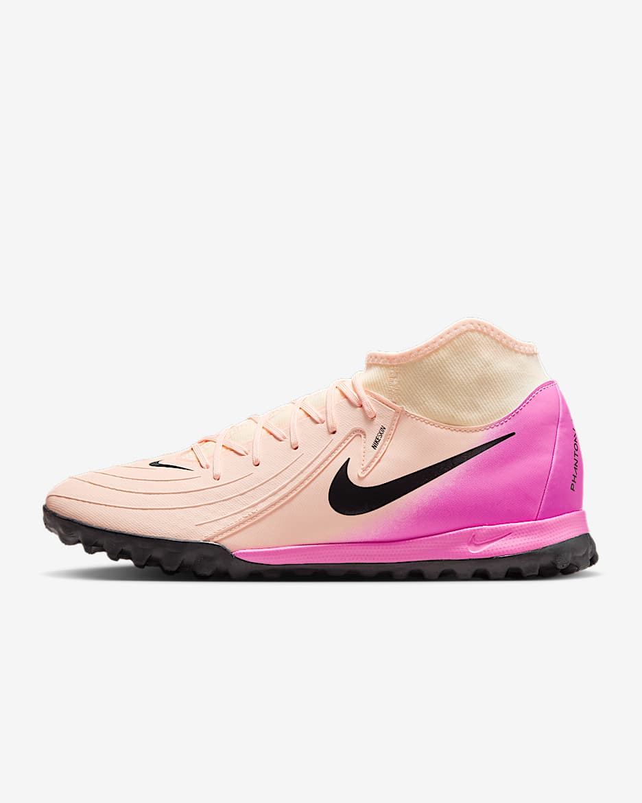 Tacos de fútbol TF de corte high Nike Phantom Luna 2 Academy - Tinte carmesí/Avalancha rosa/Negro