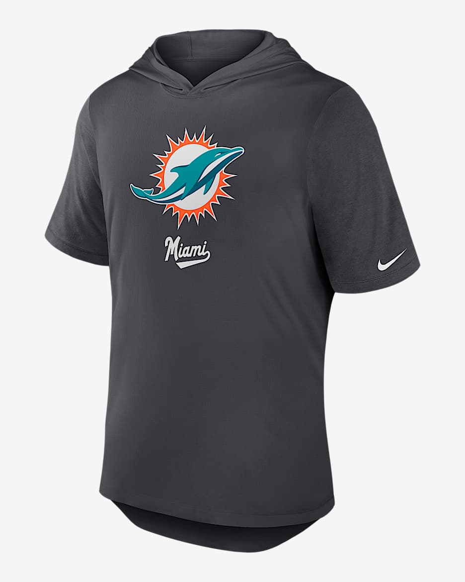Miami Dolphins Men's Nike Dri-FIT NFL Hooded T-Shirt - Anthracite