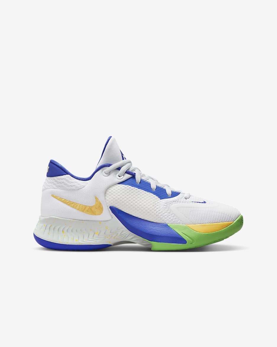 Giannis Freak 4 Big Kids' Basketball Shoes - White/Summit White/Citron Pulse/Hyper Royal