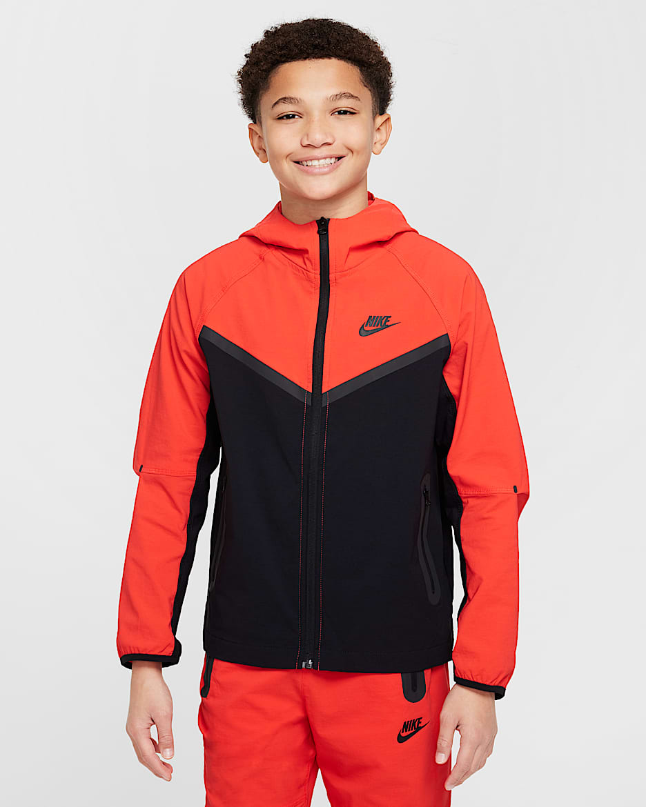 Nike Tech Big Kids' (Boys') Woven Jacket - Black/Light Crimson/Black