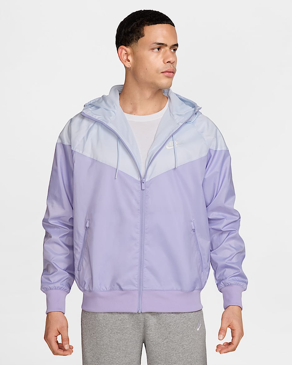 Chamarra con gorro para hombre Nike Sportswear Windrunner - Hortensias/Gris fútbol/Vela