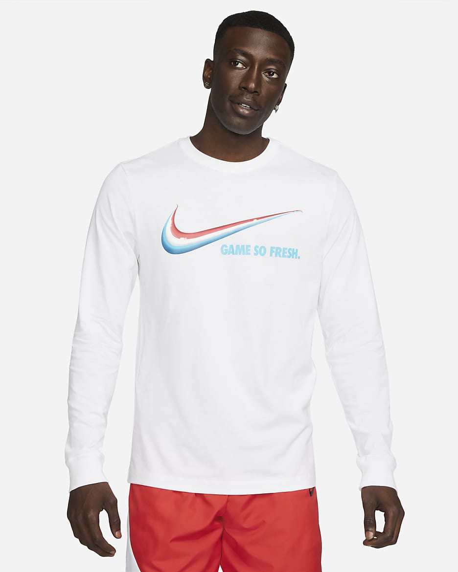 Playera de básquetbol de manga larga para hombre Nike "Game So Fresh" - Blanco