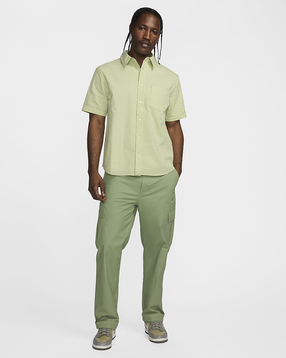 Nike Life Men's Short-Sleeve Seersucker Button-Down Shirt - Olive Aura/Olive Aura