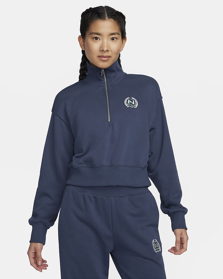 Nike Sportswear Women's Oversized 1/2-Zip Crop Fleece Sweatshirt - Midnight Navy/Midnight Navy