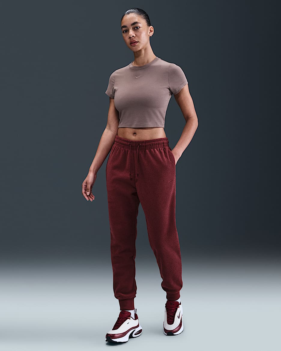 Nike Sportswear Phoenix Plush Women's Mid-Rise Cosy Fleece Trousers - Dark Team Red/Dark Team Red