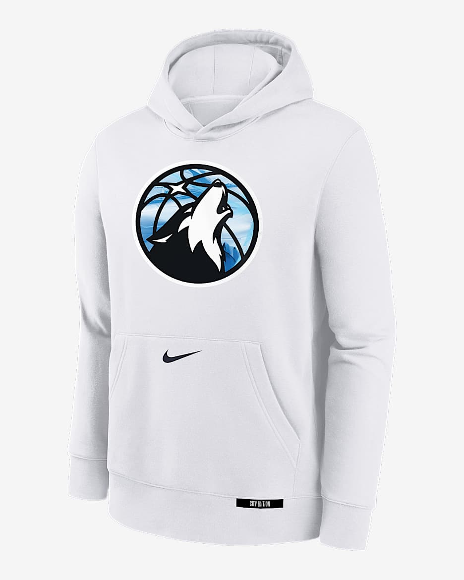 Sudadera con gorro sin cierre Nike de la NBA para niños talla grande Minnesota Timberwolves Club City Edition - Blanco