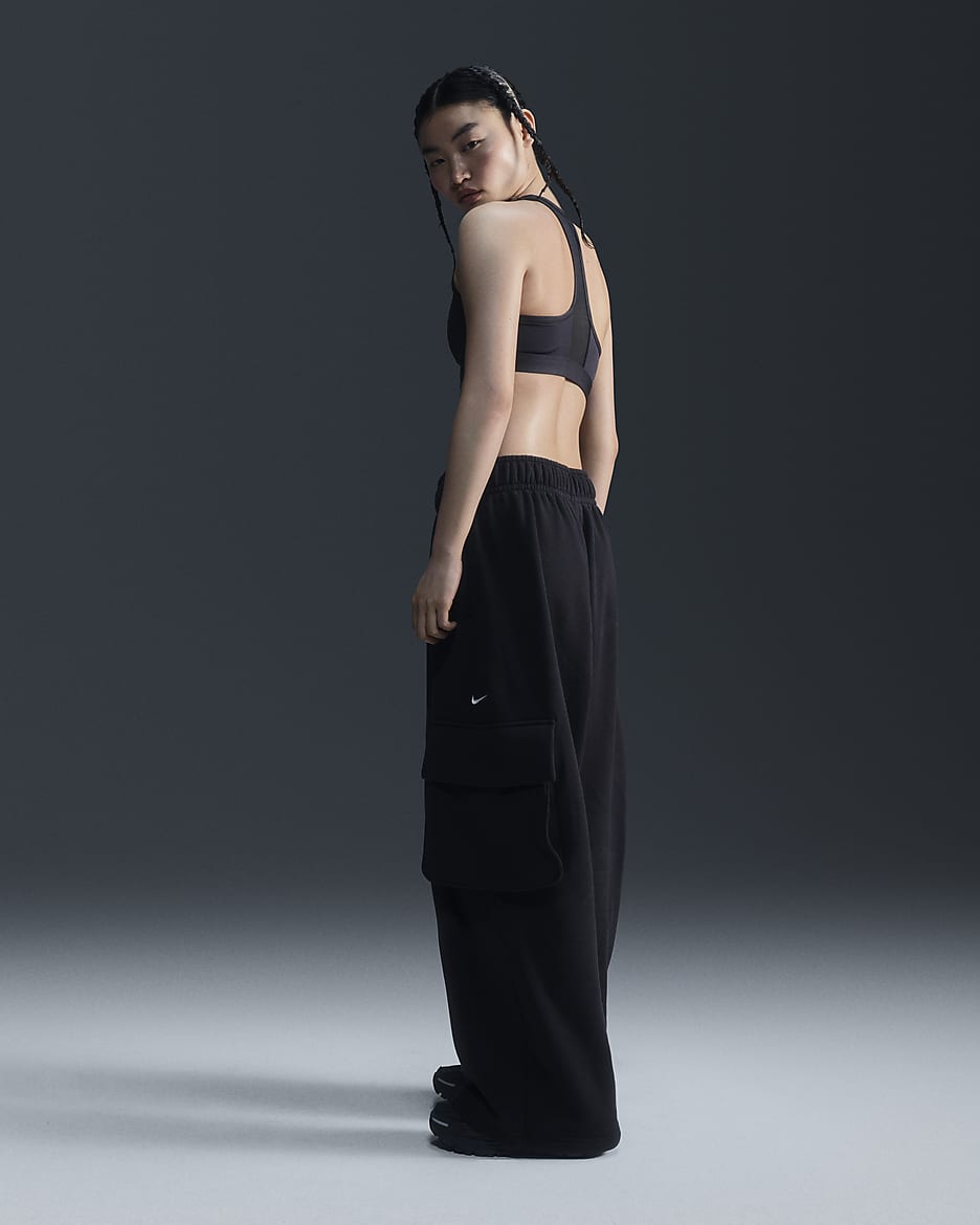 Pants de French Terry de tiro bajo oversized con dobladillo abierto para mujer Nike Sportswear - Negro/Vela