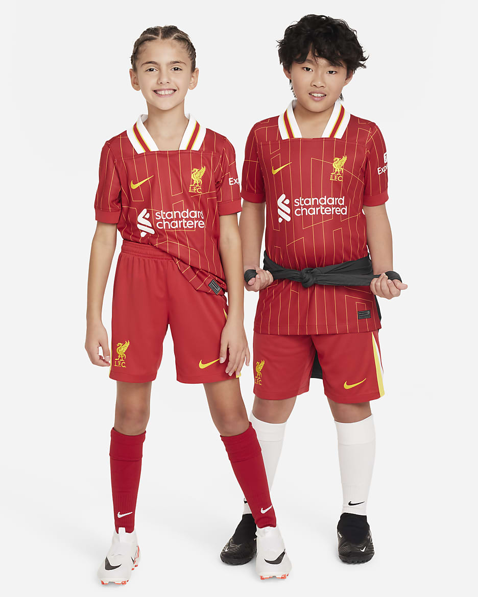 Liverpool F.C. 2024/25 Stadium Home Older Kids' Nike Dri-FIT Football Replica Shorts - Gym Red/White/Chrome Yellow