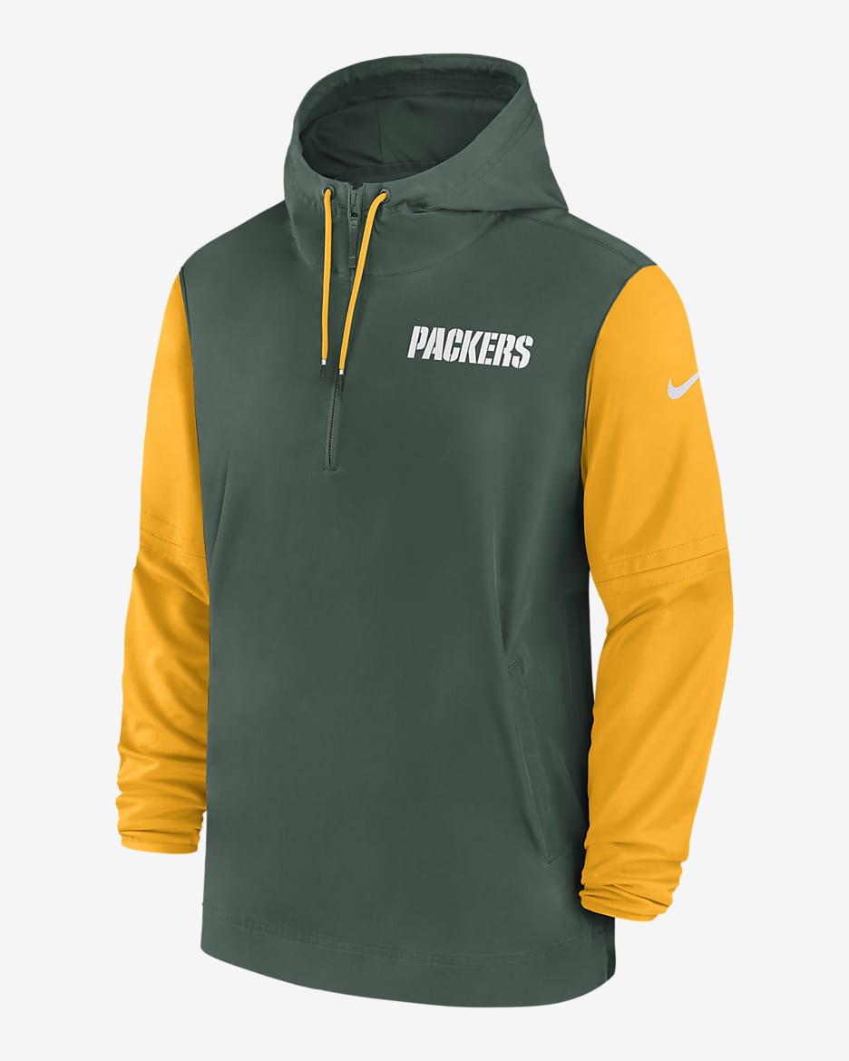 Green Bay Packers Sideline Pre-Game Player Men's Nike NFL 1/2-Zip Hooded Jacket - Green