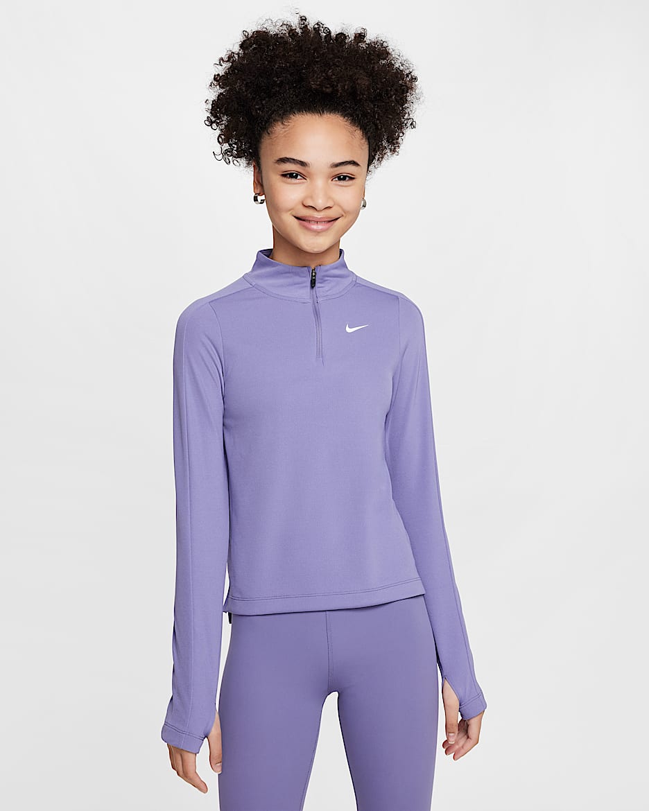 Nike Girls' Dri-FIT Long-Sleeve 1/4-Zip Top - Dusty Amethyst/White