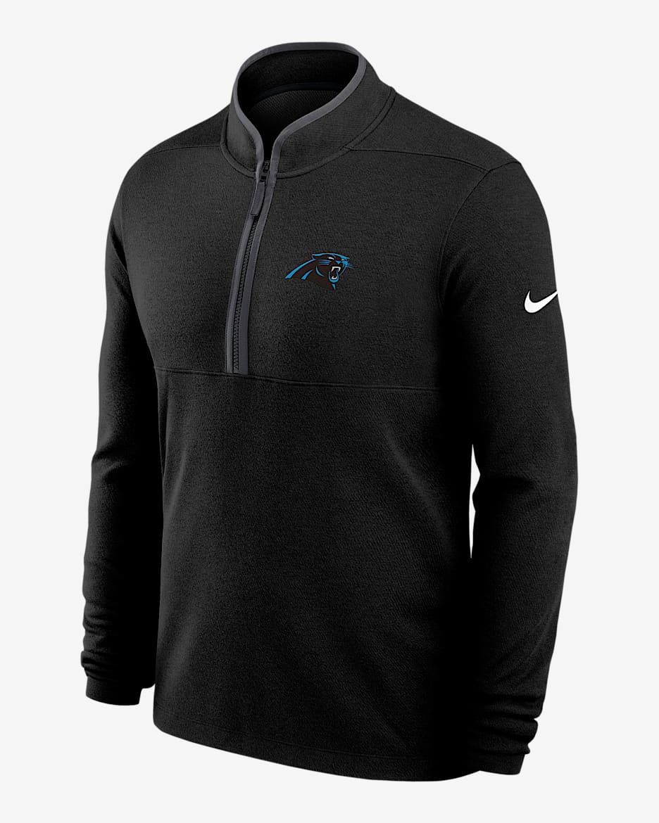 Carolina Panthers Logo Victory Men's Nike Dri-FIT NFL 1/2-Zip Long-Sleeve Top - Black