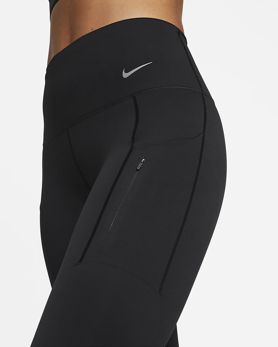 Leggings a tutta lunghezza a vita alta con tasche e sostegno elevato Nike Go – Donna - Nero/Nero