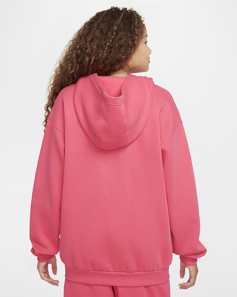 Nike Sportswear Club Fleece Big Kids' Oversized Full-Zip Hoodie - Aster Pink/White