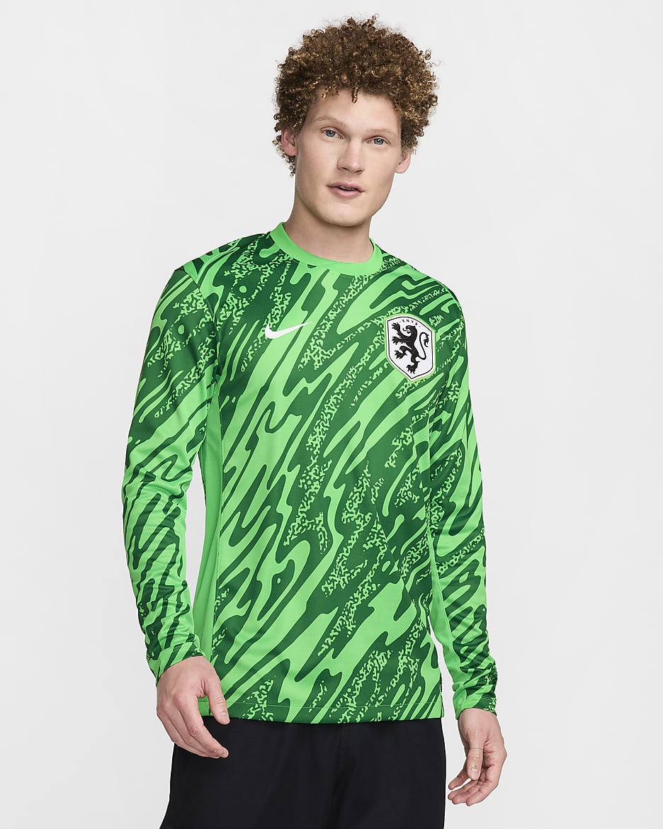 Netherlands (Women's Team) 2024/25 Stadium Goalkeeper Men's Nike Dri-FIT Football Replica Shirt - Green Spark/Pine Green/White